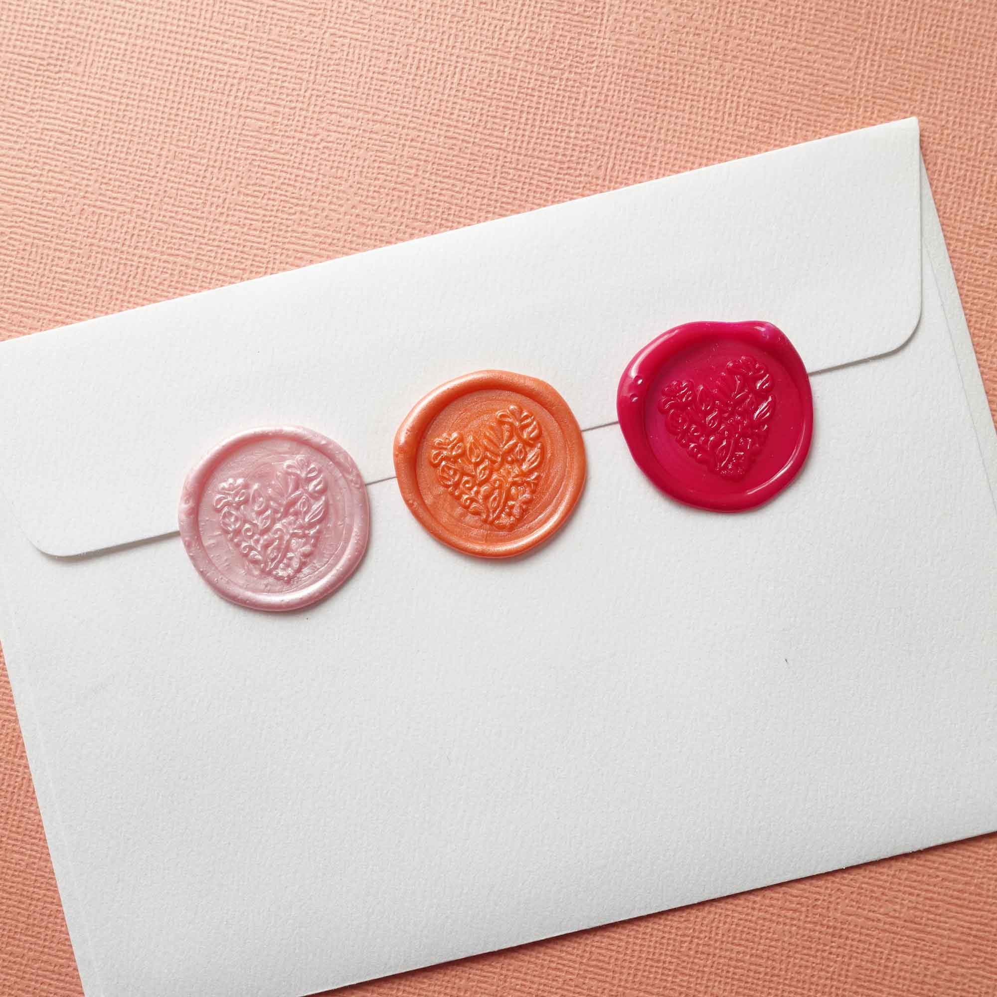 Pink orange red floral love heart wax seals envelope AUstralia