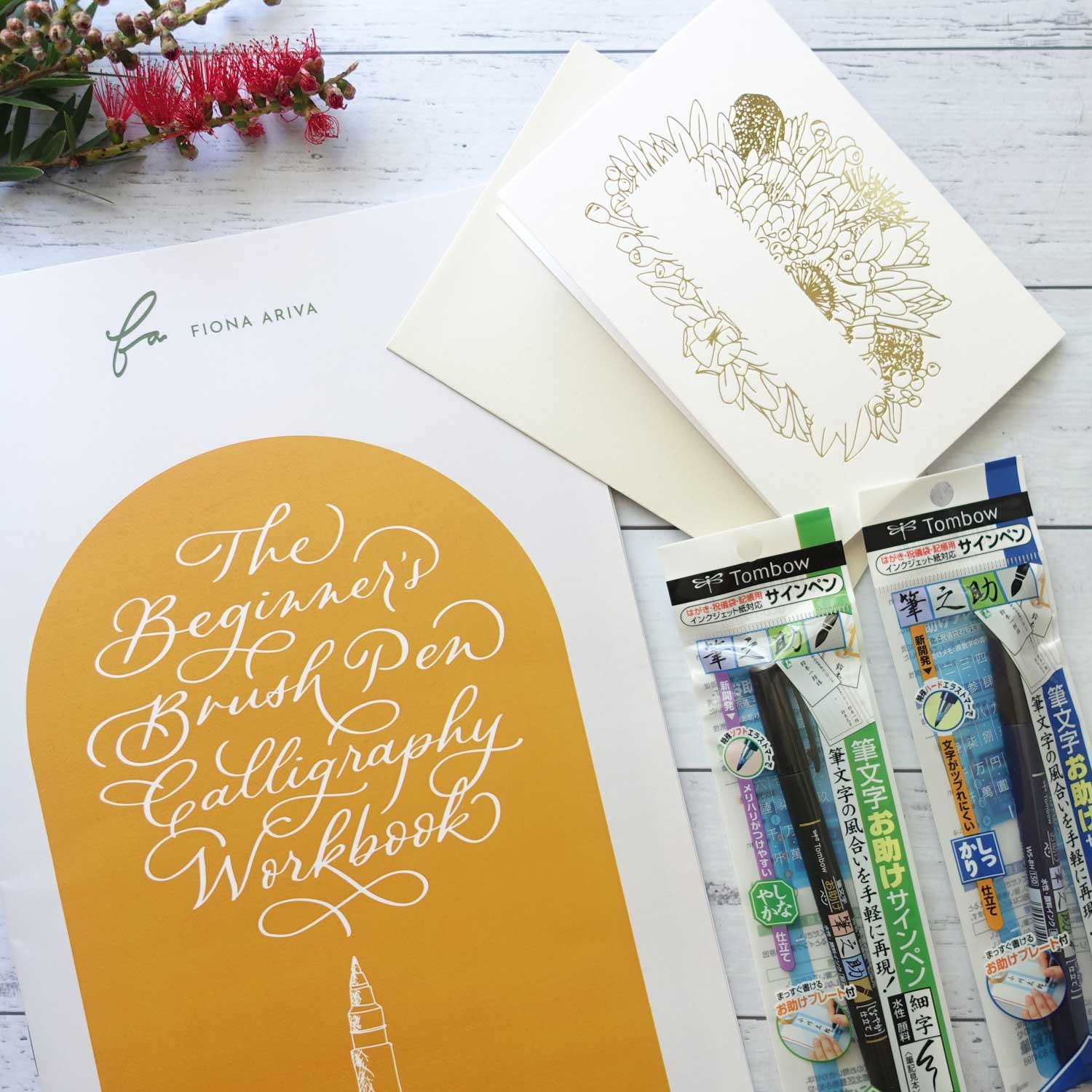 Beginner's brush pen lettering calligraphy workbook kit Australia