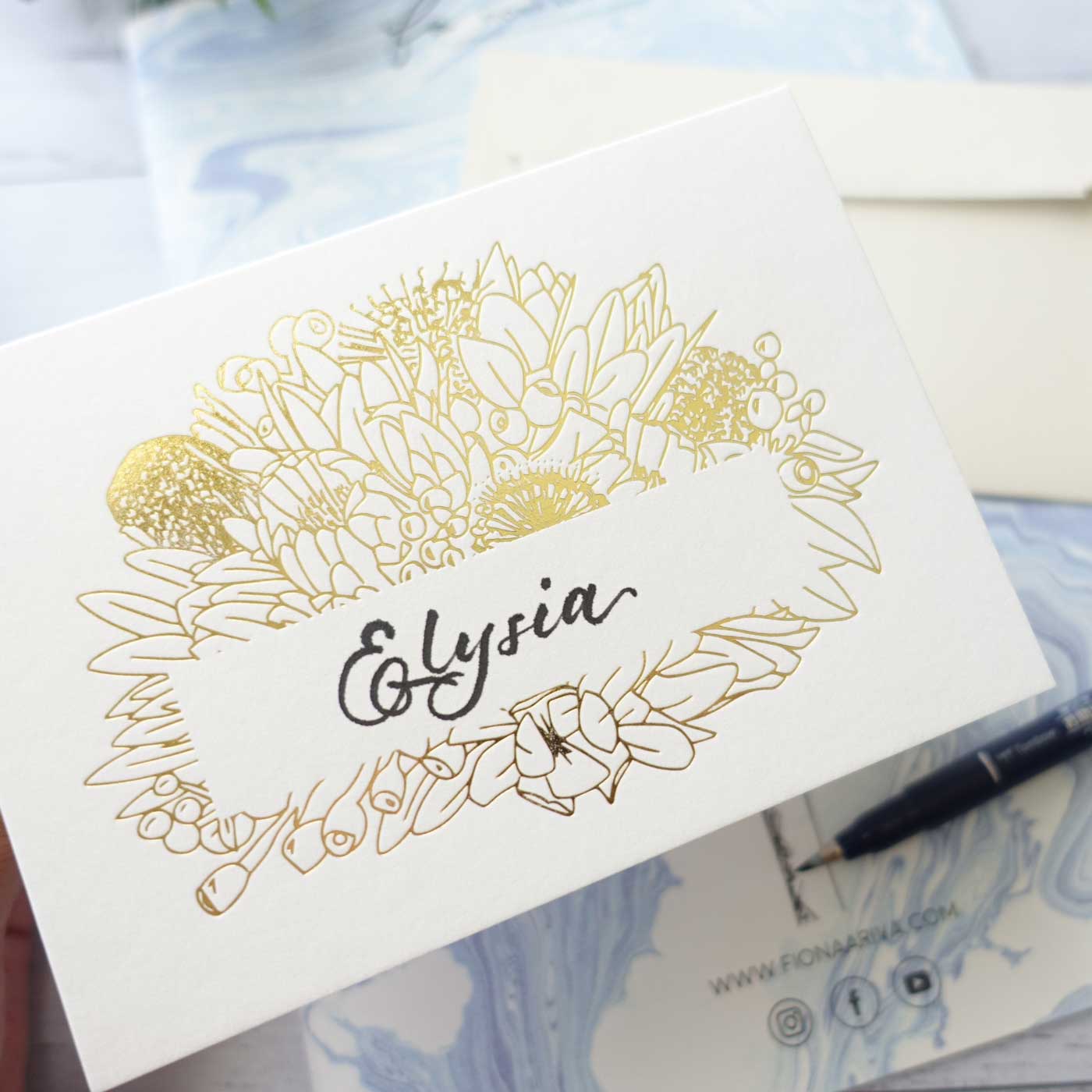 Greeting card with handlettering written in brush pen calligraphy