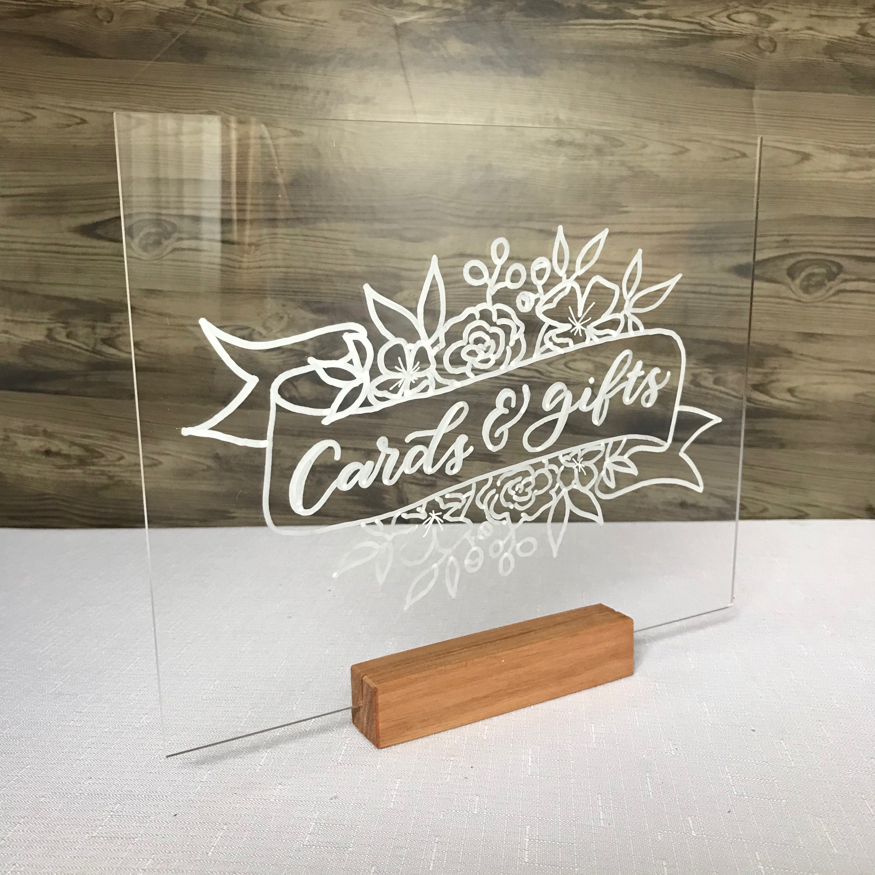 Cards and gifts wedding table sign with calligraphy lettering and flower drawings