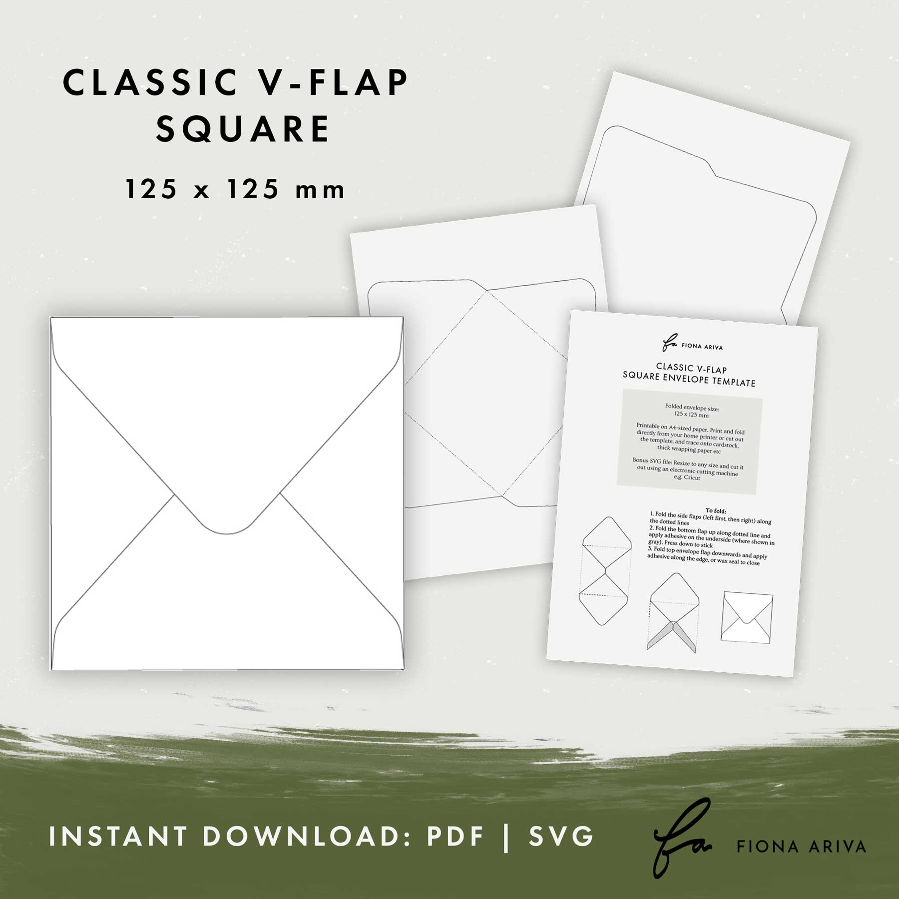 Classic V-Flap Square Downloadable Envelope Template 125 x125mm