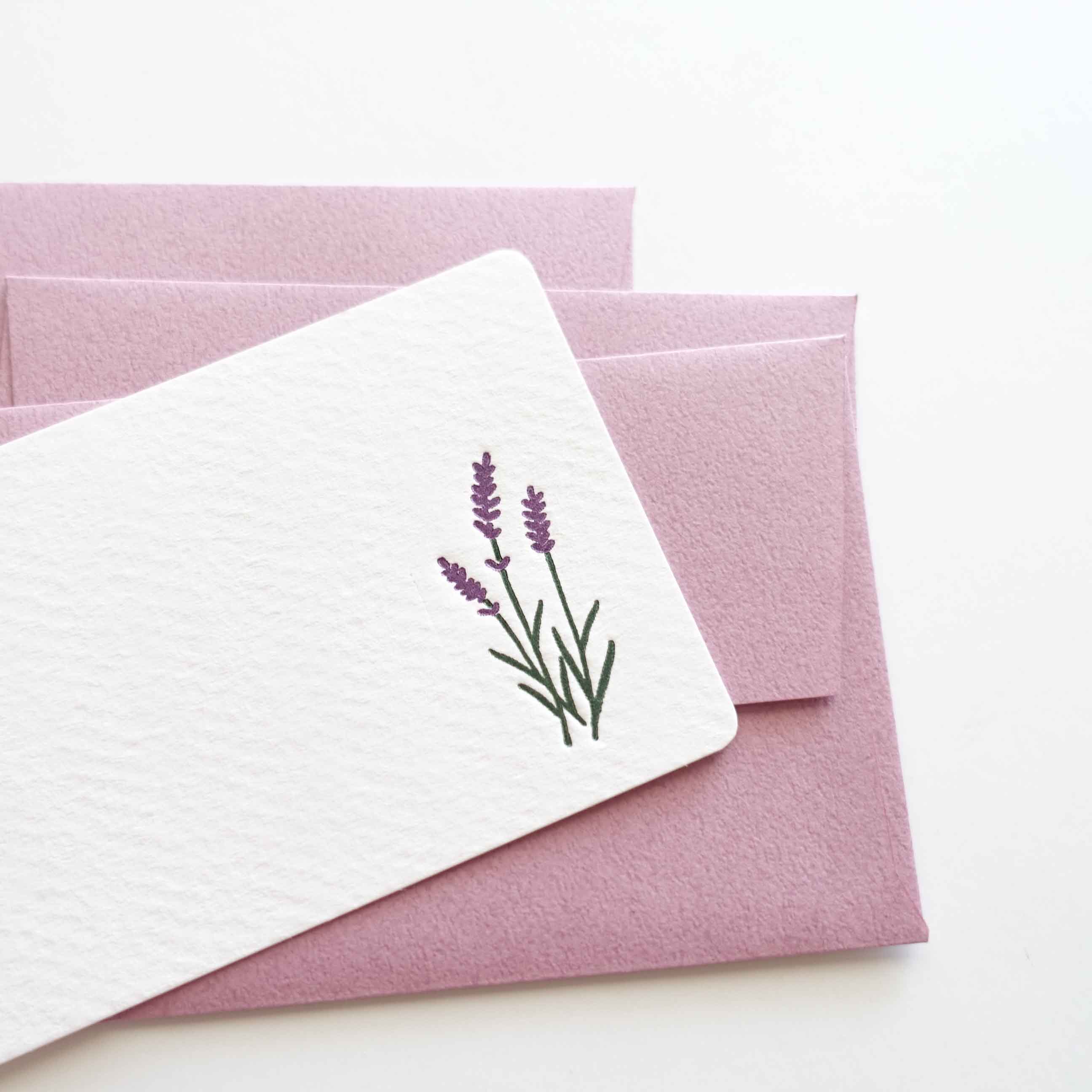 lavender sprigs letterpress mini thank you card small envelopes australia purple