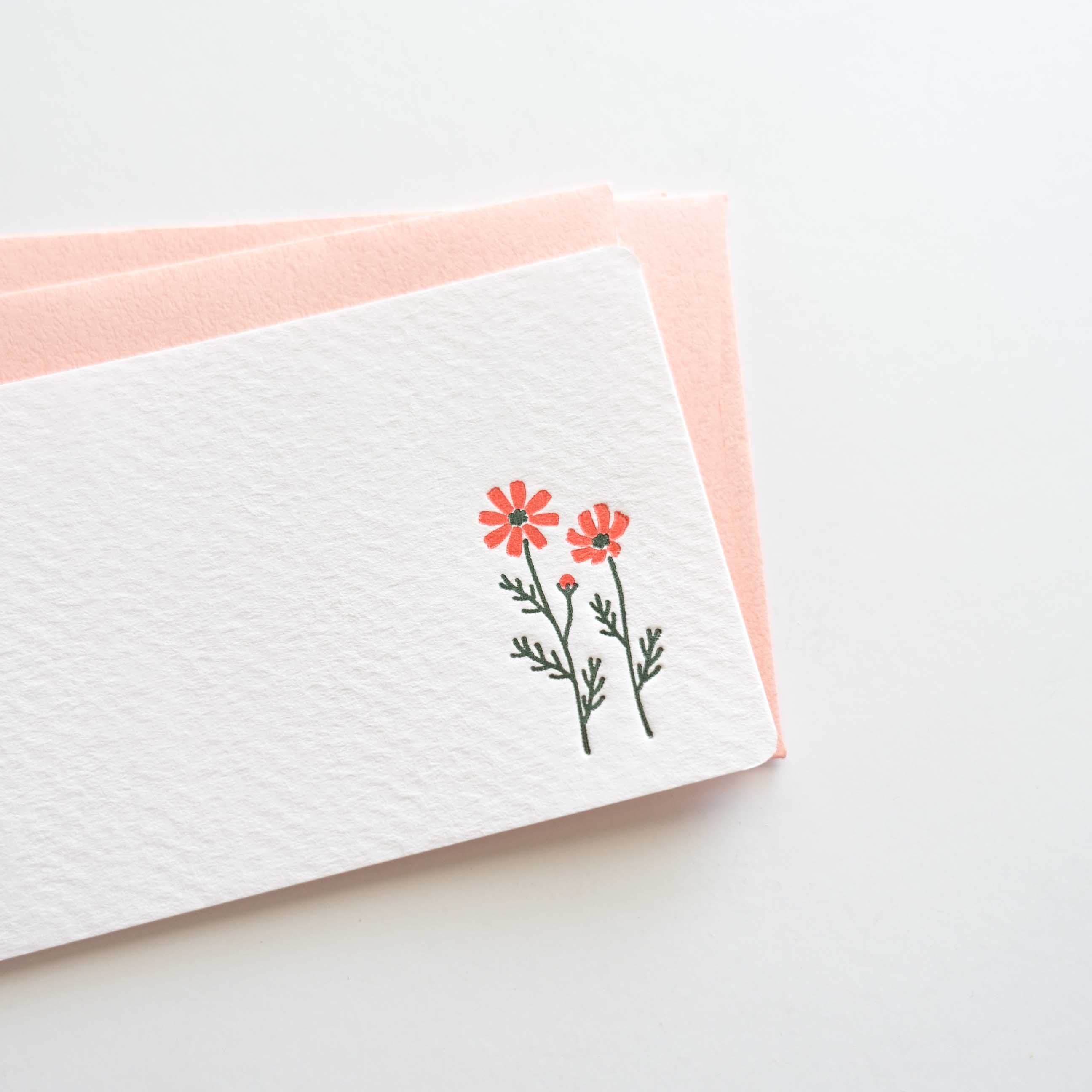 cosmos flower letterpress mini thank you card small envelopes australia pink floral