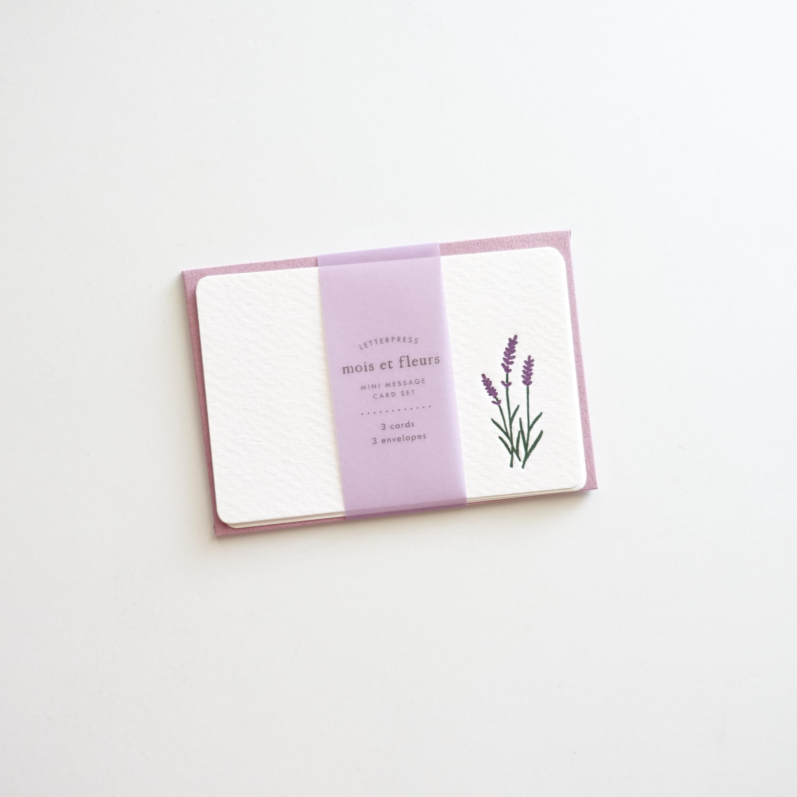 lavender sprigs letterpress mini thank you card small envelopes australia purple