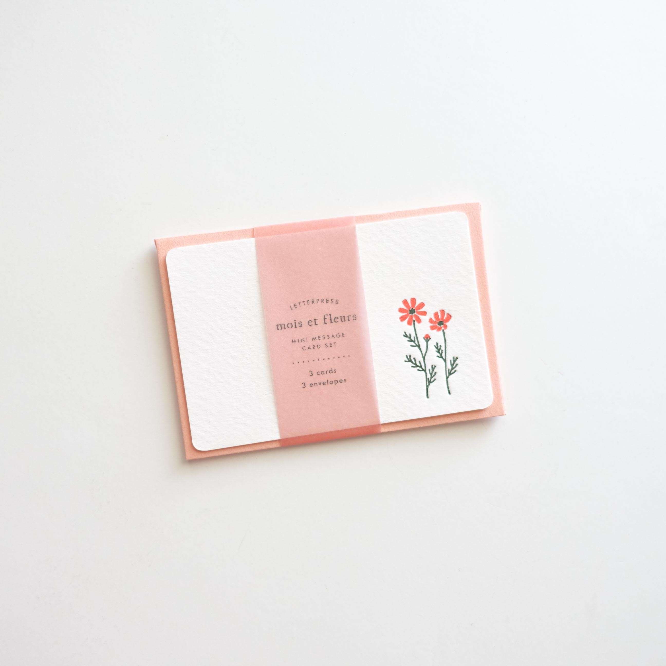 cosmos flower letterpress mini thank you card small envelopes australia pink