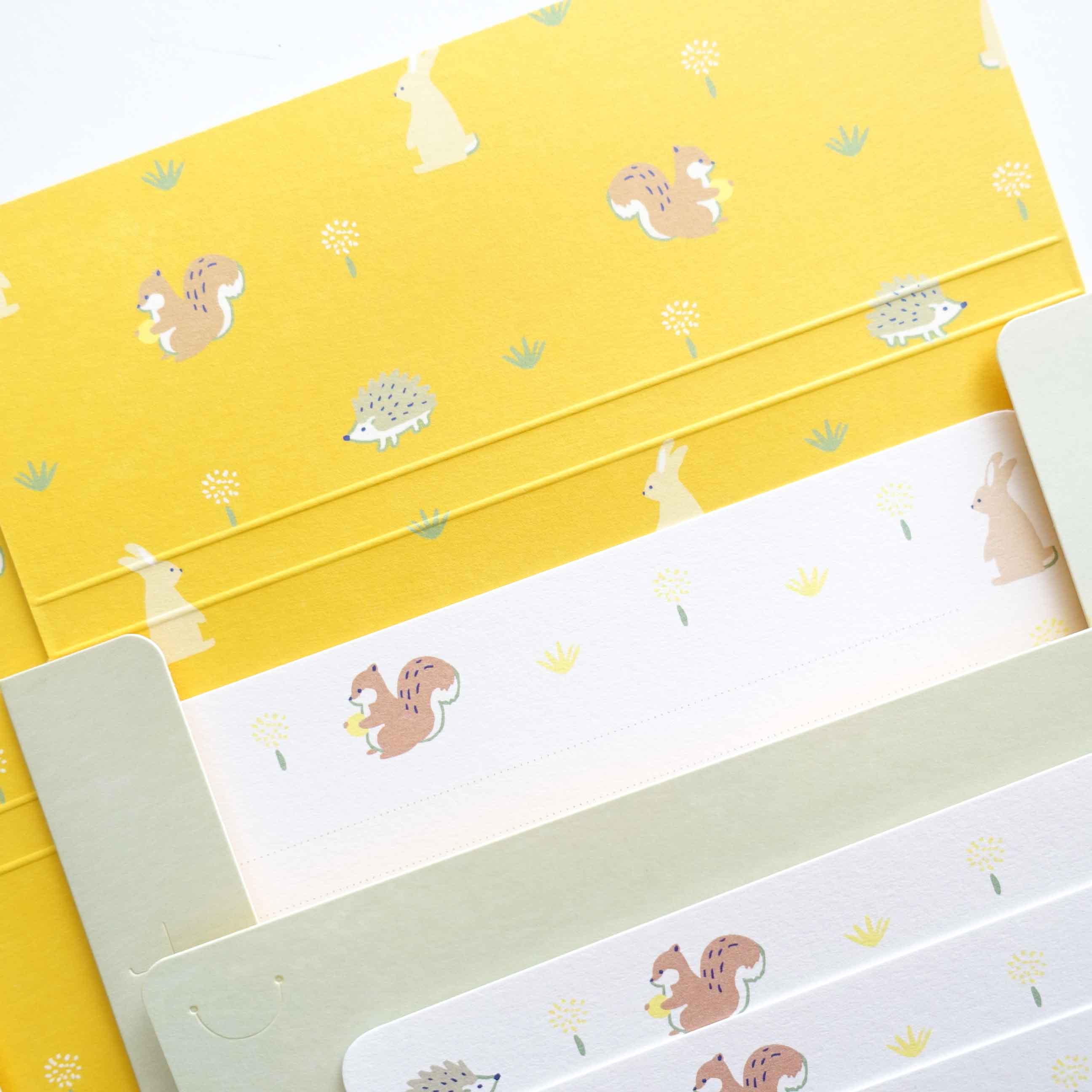 Squirrel Hedgehog Woodland Yellow A6 Letter Writing Cards Sticker Tape and Carton australia