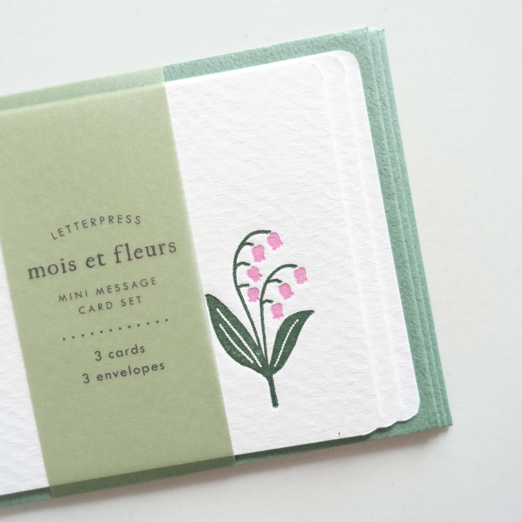 lily of the valley suzuran flower mini card envelope set letterpress australia mois et fleurs