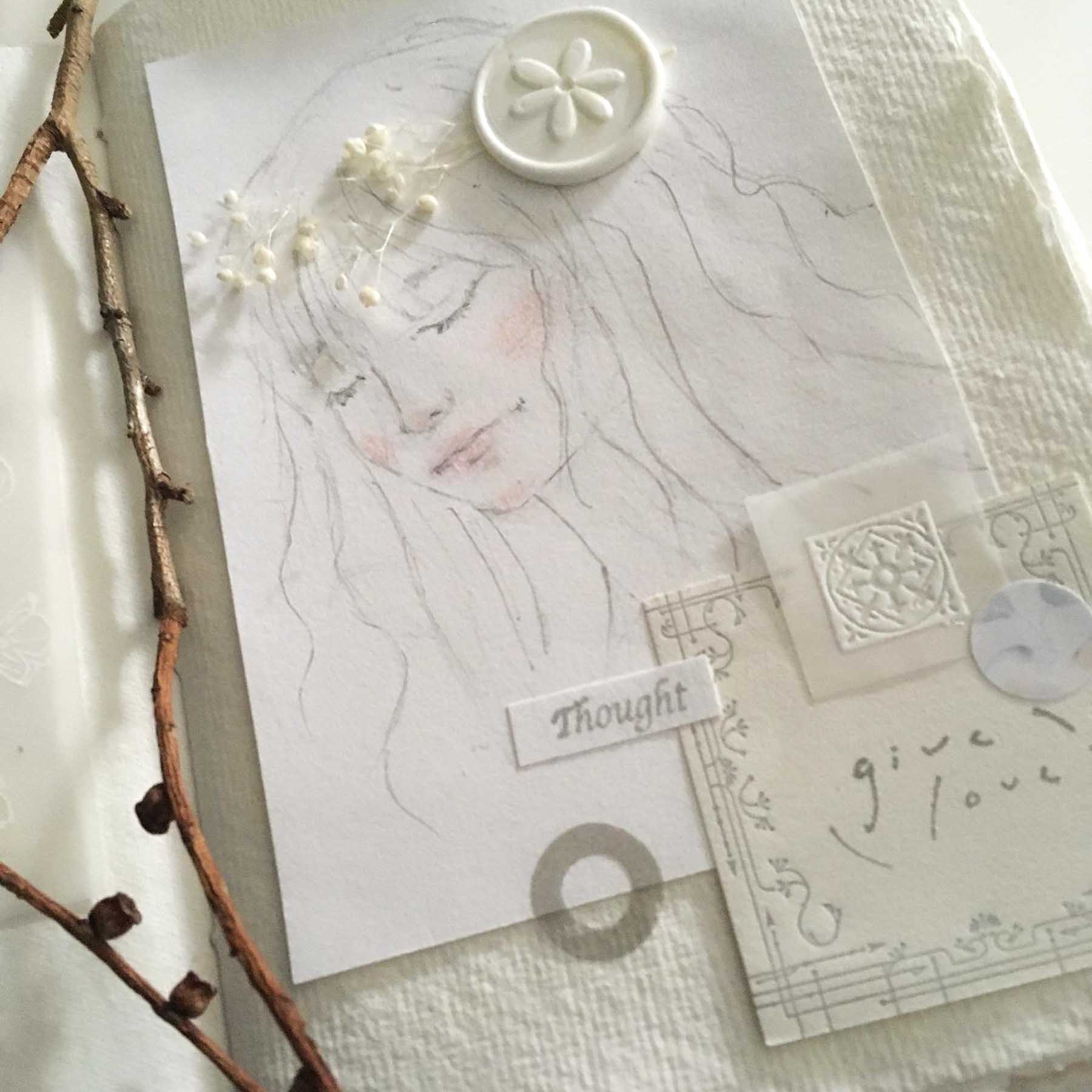 Daisy wax seal journal art with dried flowers