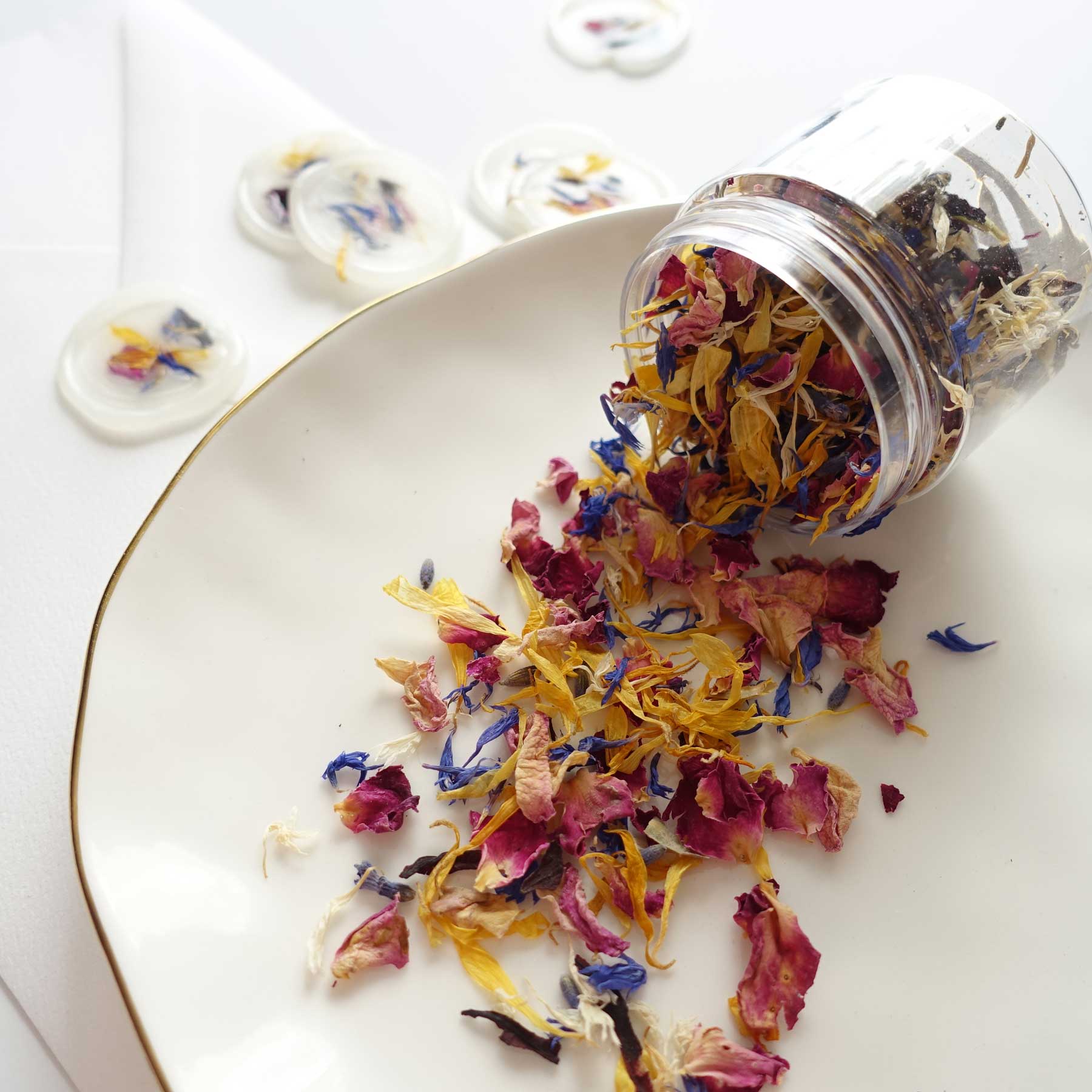 Dried rose lavender calendular flower petals jar Australia wax seal
