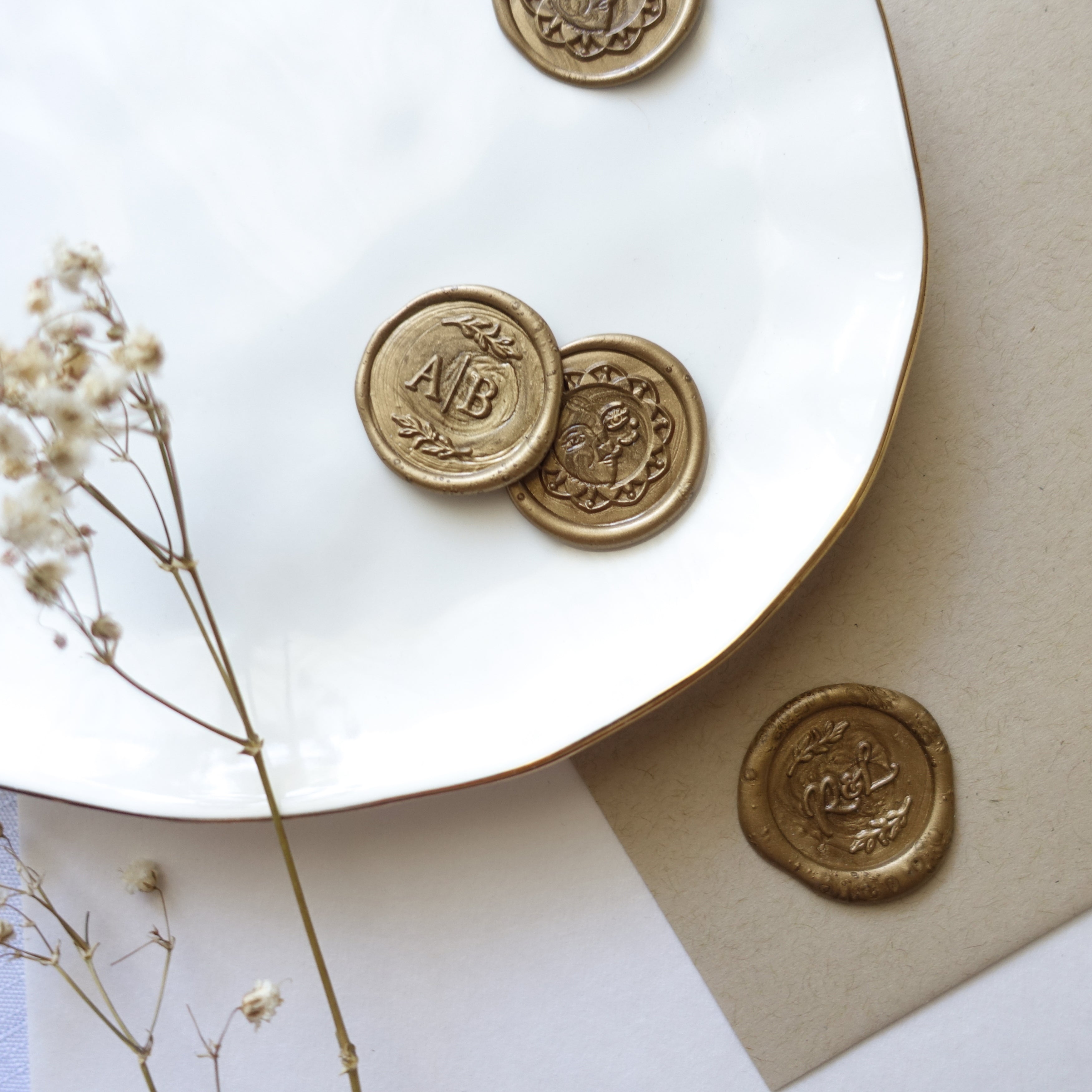 Bronze gold wax seals for wedding invitations and envelopes Australia