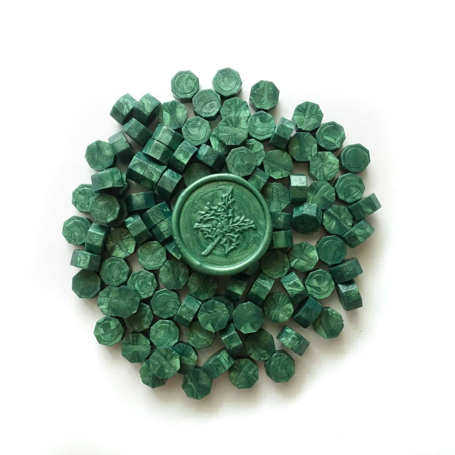 Forest green sealing wax granules with holly wax seal Australia