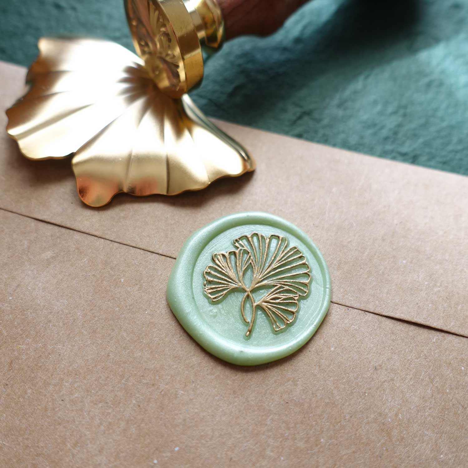 Fiona Ariva Ginkgo leaf green gold wax seal stamp australia