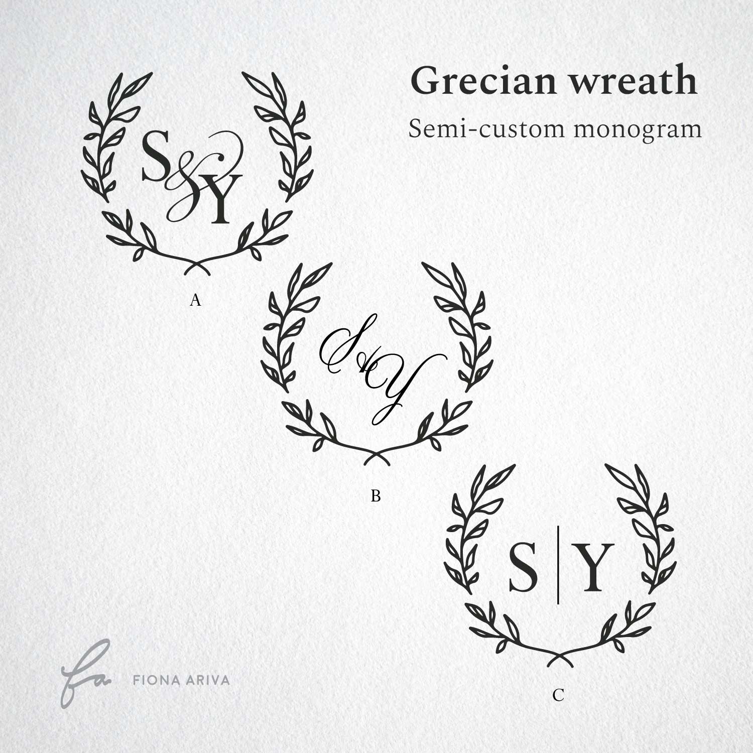 Grecian wreath wedding monogram custom wax seal stamp design australia