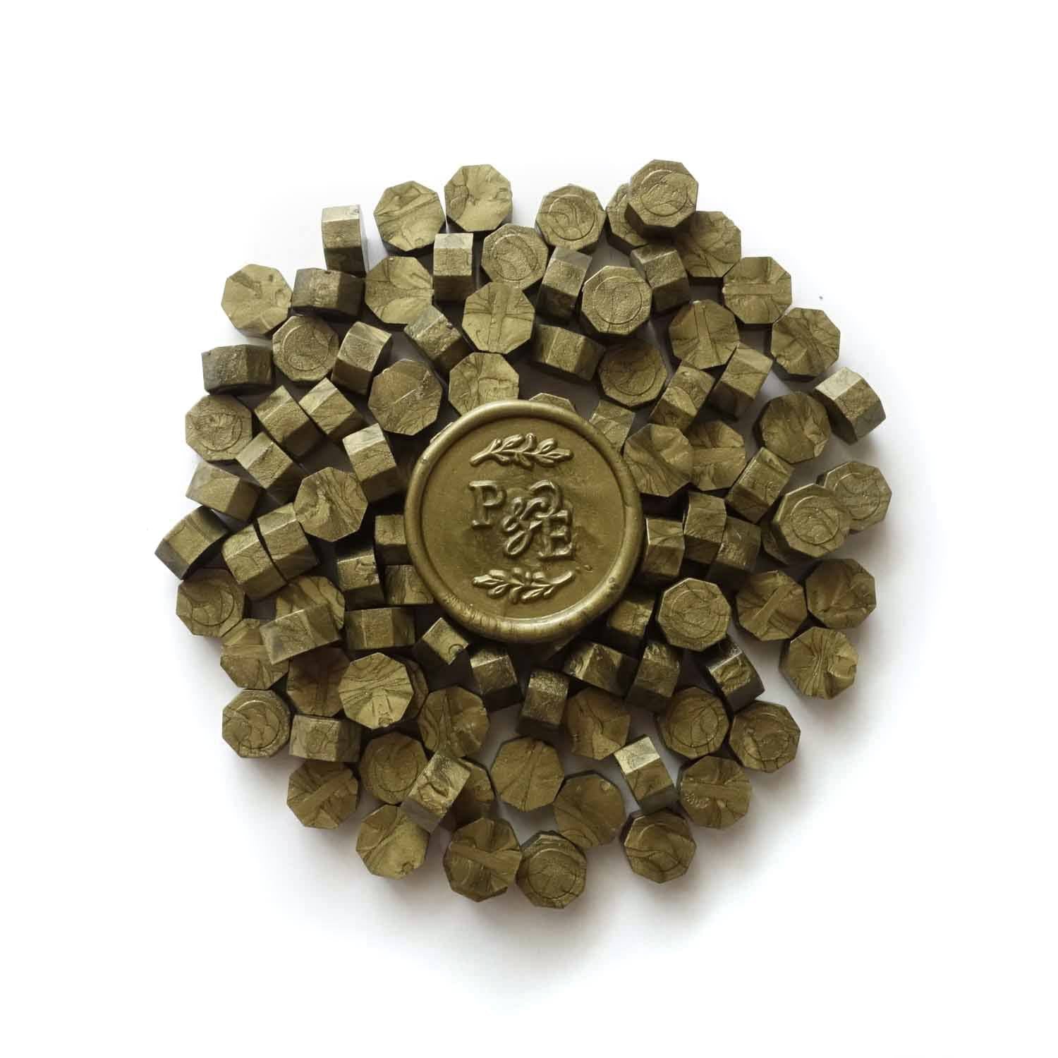 Green gold sealing wax beads with monogram wreath wedding initials wax seal Australia