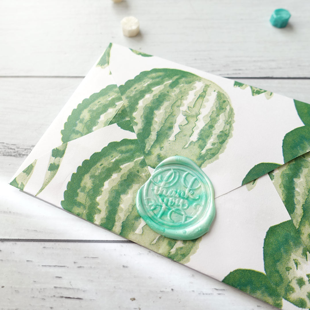 Handmade cactus envelope with thank you wax seal