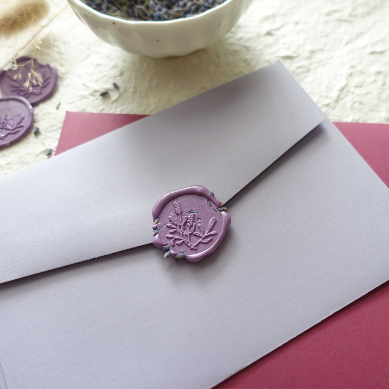 Lavender flower sprigs florals purples wax seal envelope australia fiona ariva