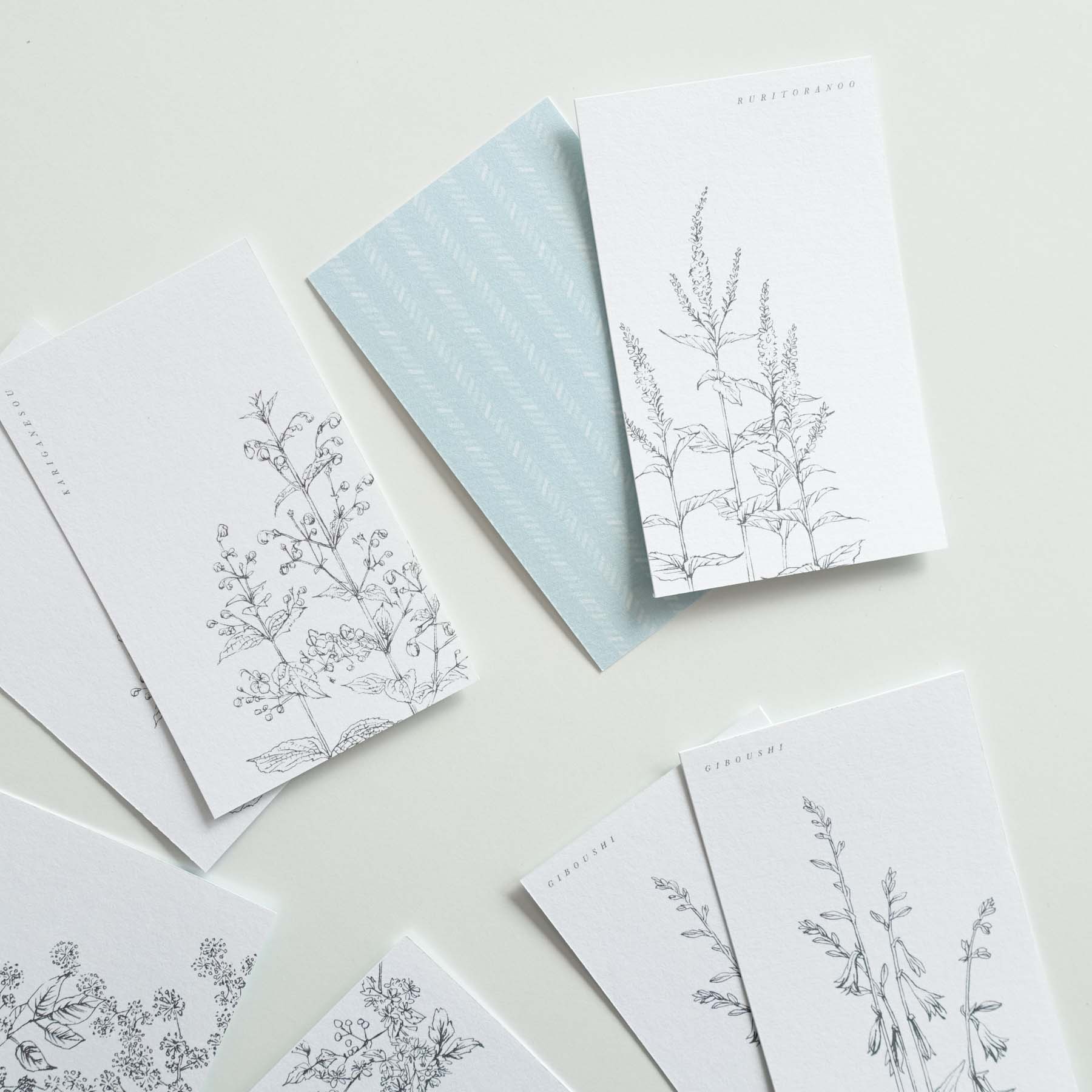 Premade business cards with floral flower drawings