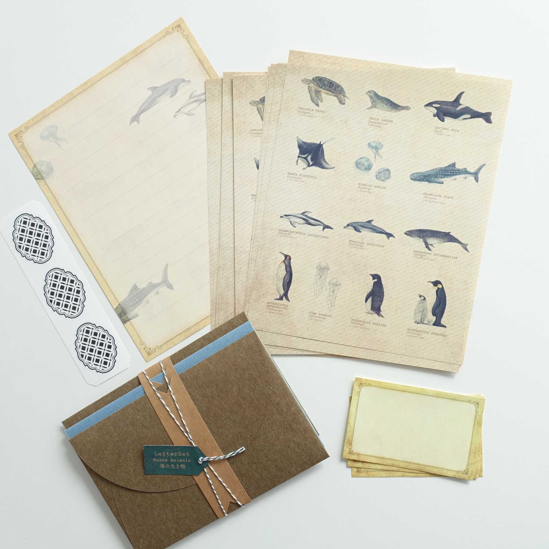 Vintage letter writing set sea animals turtle whale penguins dolphin australia