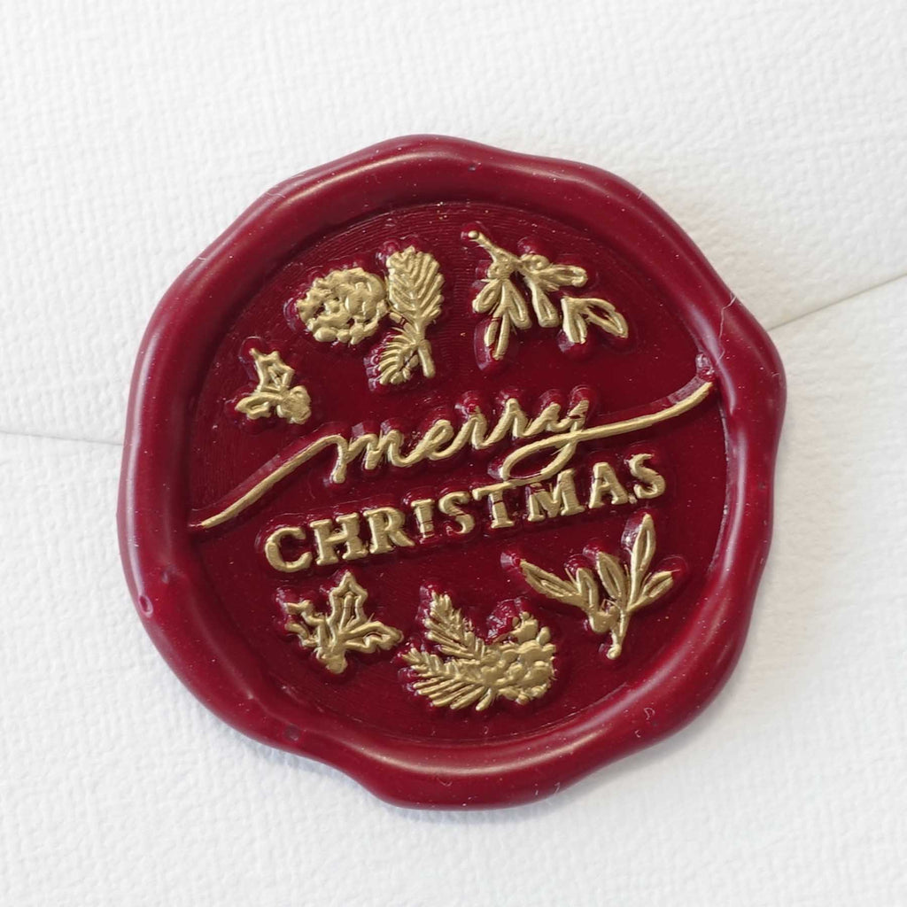 Merry Christmas Decorations Wax Seal Stamp with Burgundy Wood Handle #6507CD