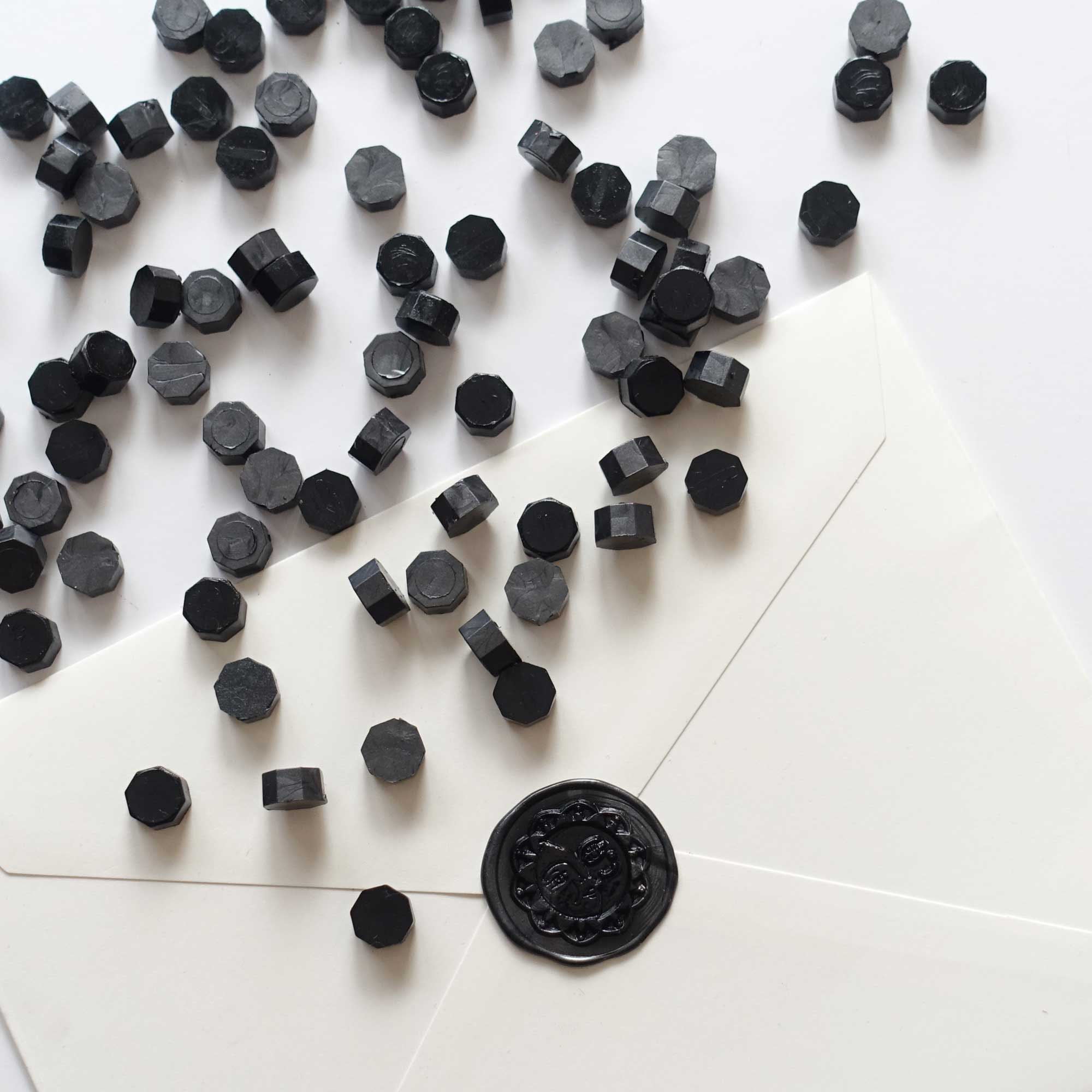 Mixed black sealing wax seal beads pellets Melbourne Sydney Australia envelopes