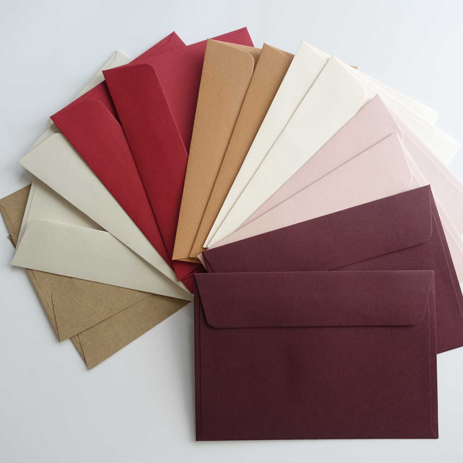 Colorplan scarlet claret mist vellum white envelopes