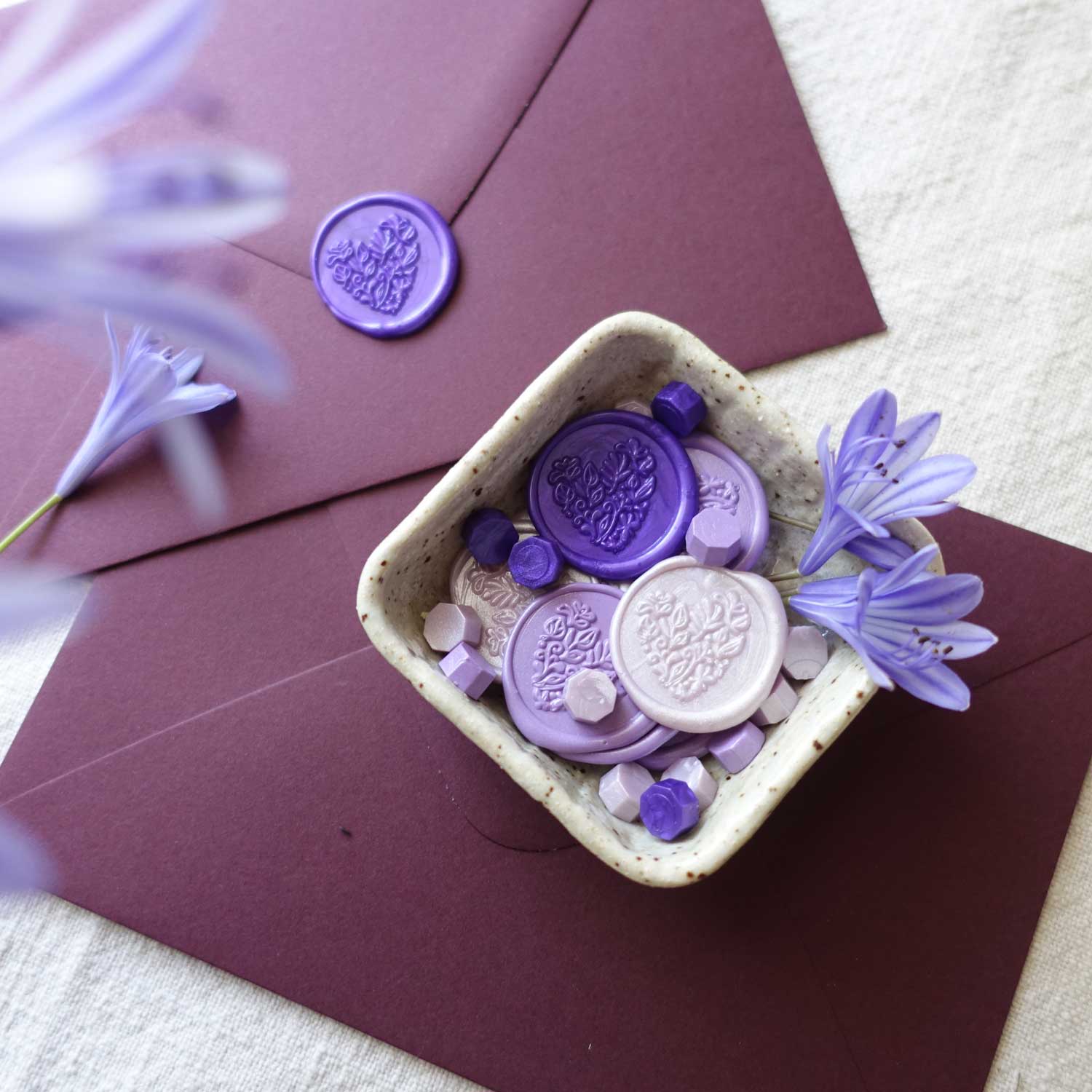 Purple lavender lilac wax with heart wax seal australia 