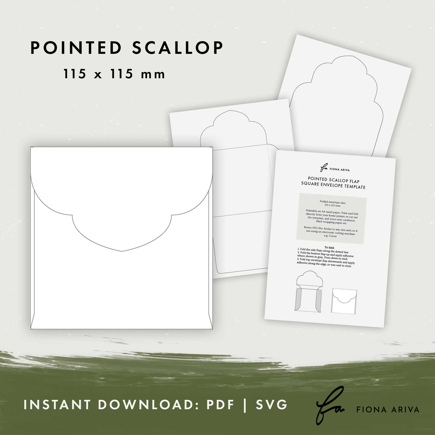 Pointed Scallop Flap Square Envelope Template 115 x 115mm