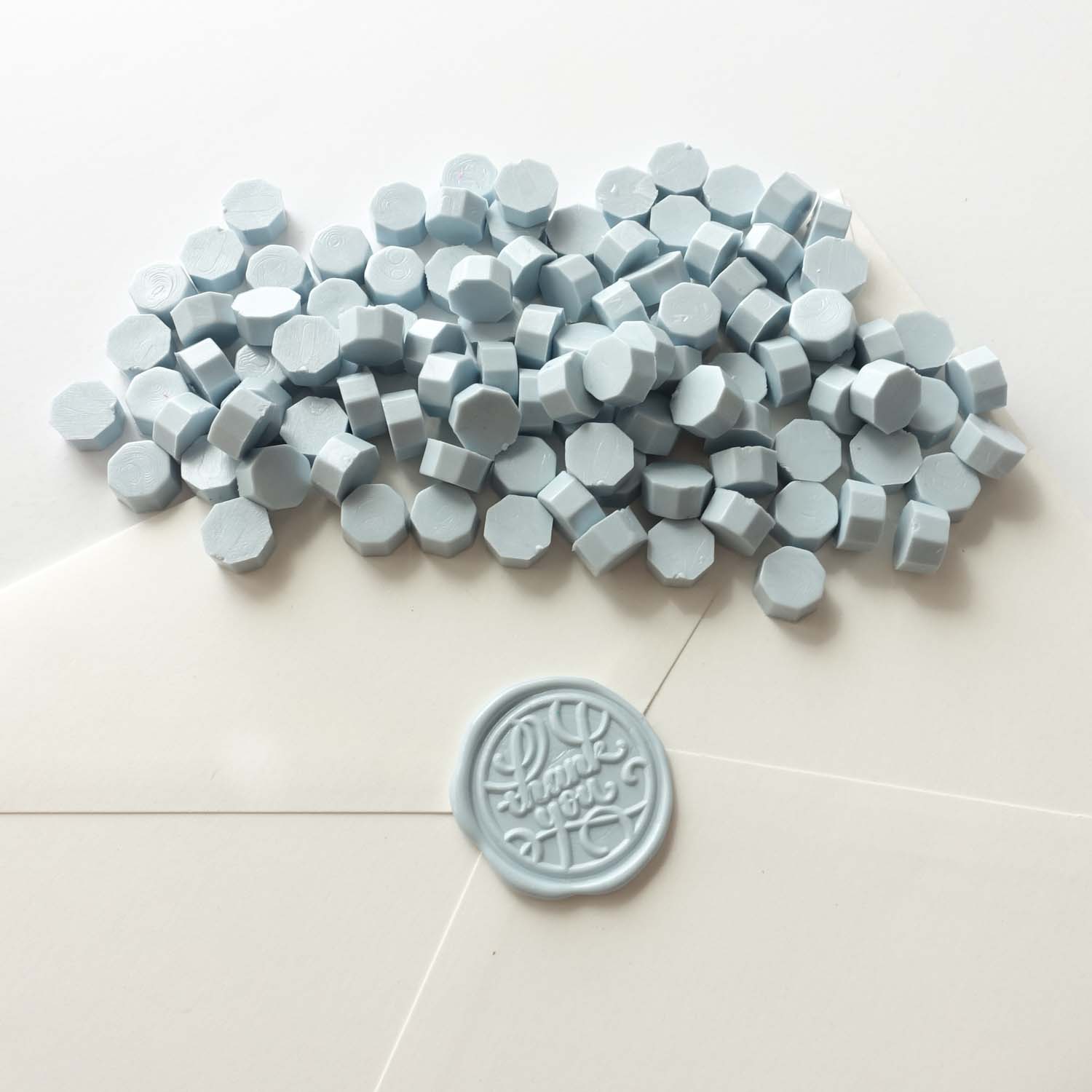 powder light baby blue sealing wax beads with thank you wax seal on envelope australia