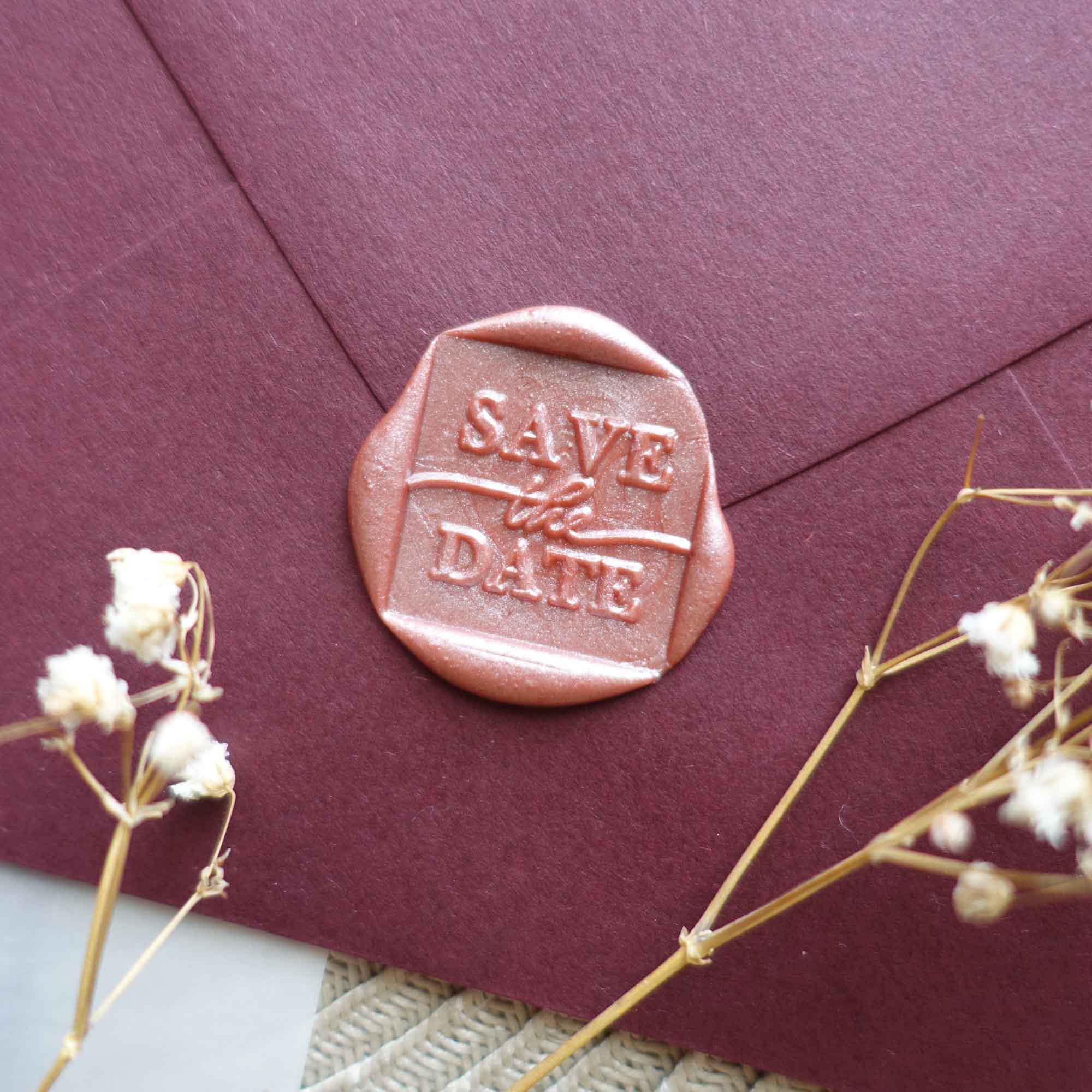 save the date wedding invitations antique rose burgundy envelope square wax seal stamp fiona ariva