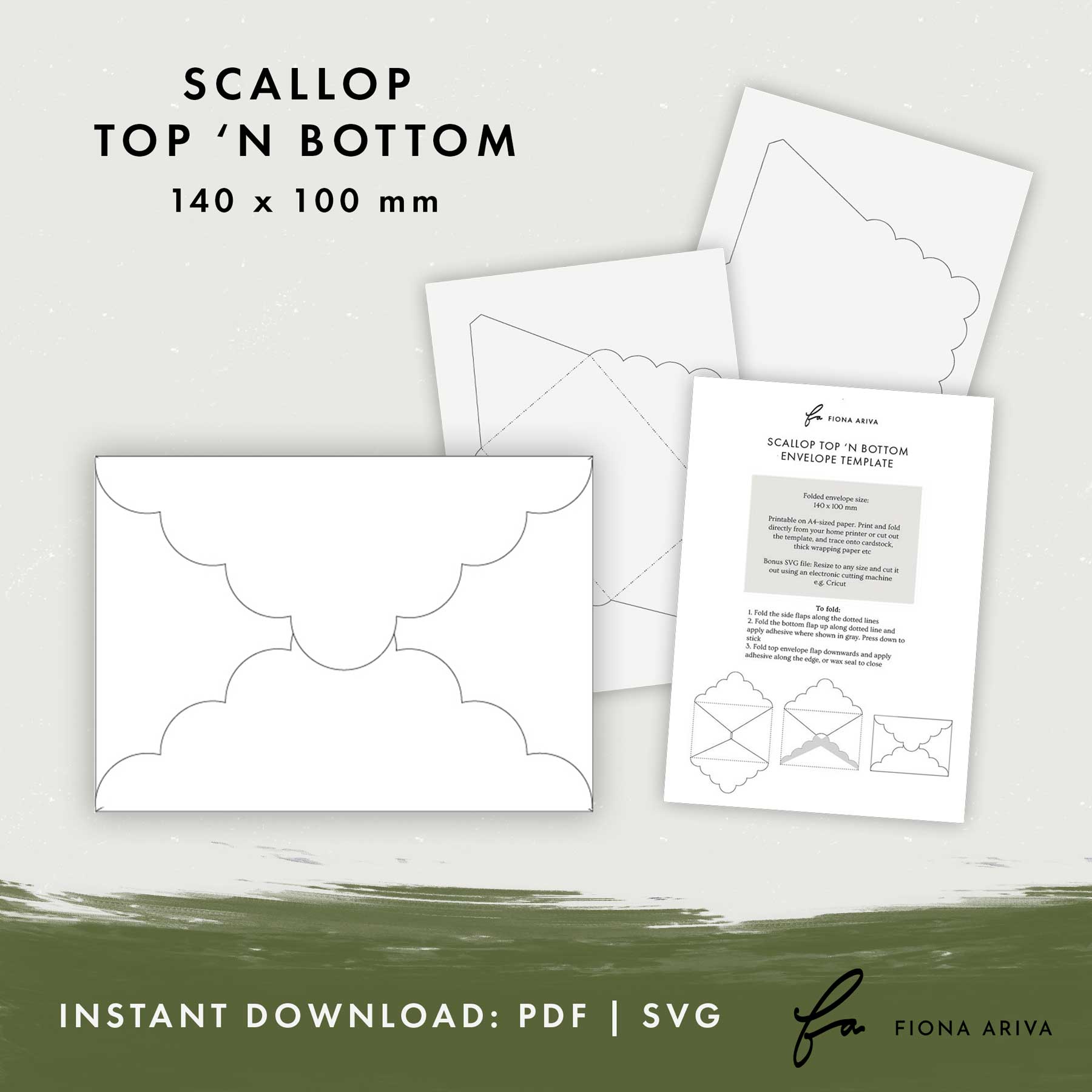 Scallop Top 'N Bottom Downloadable Envelope Template 140 x 100mm
