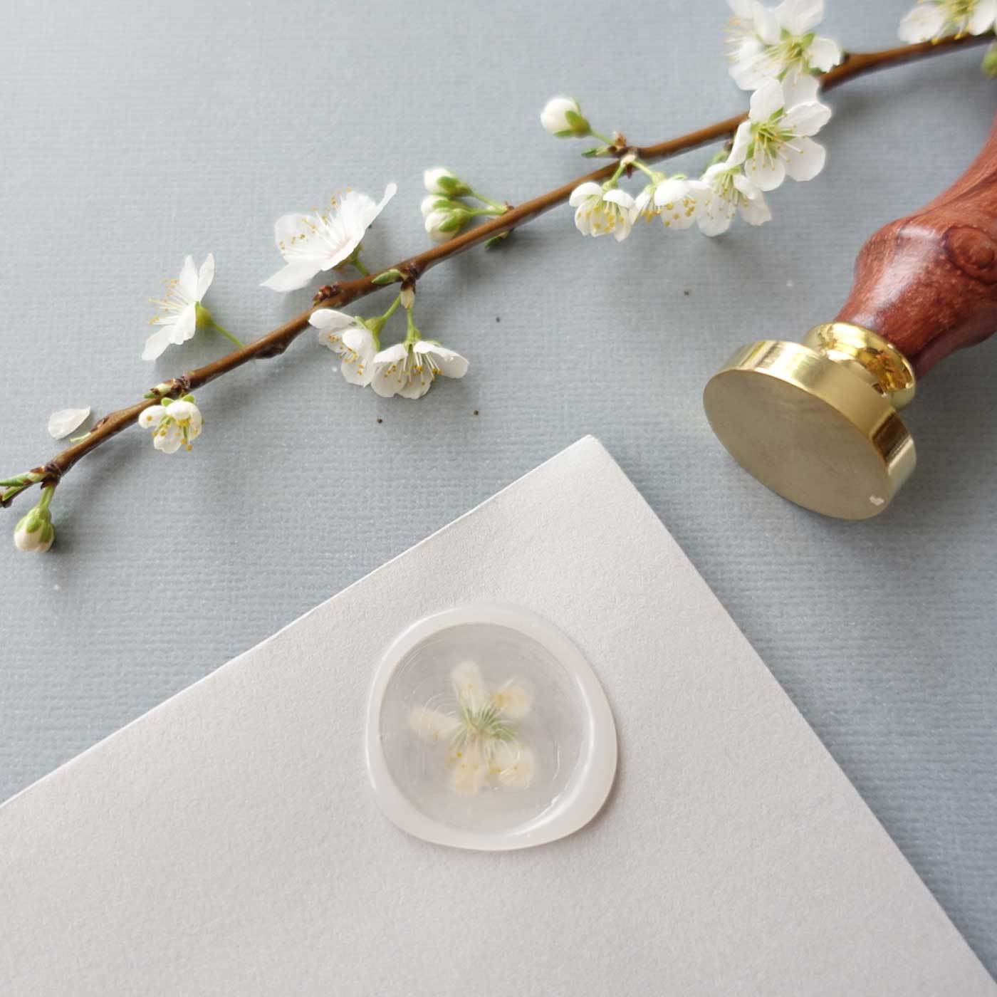 Semi transparent wax seal with flowers and blank wax stamp