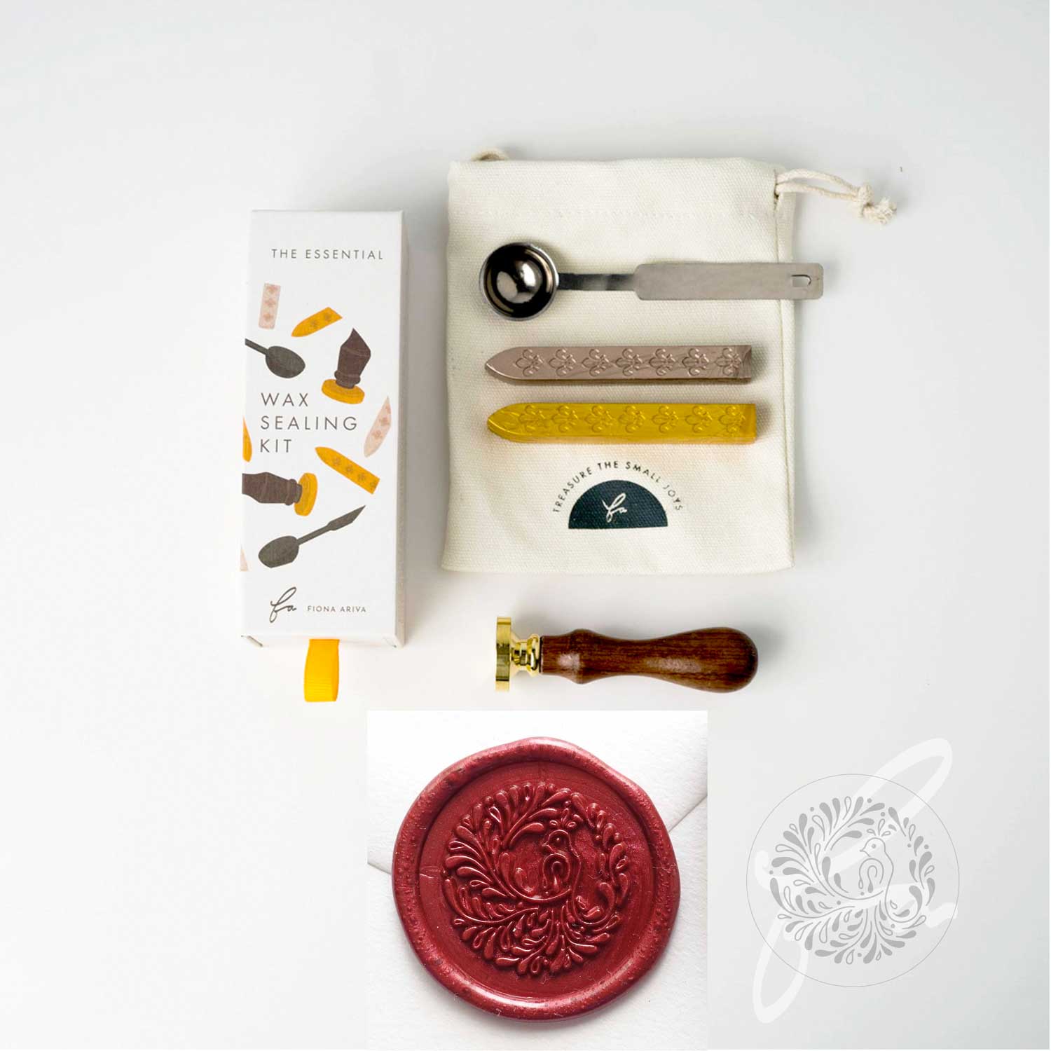 Fiona Ariva Song bird peacock wax seal stamp set with spoon and wax in a gift box kit