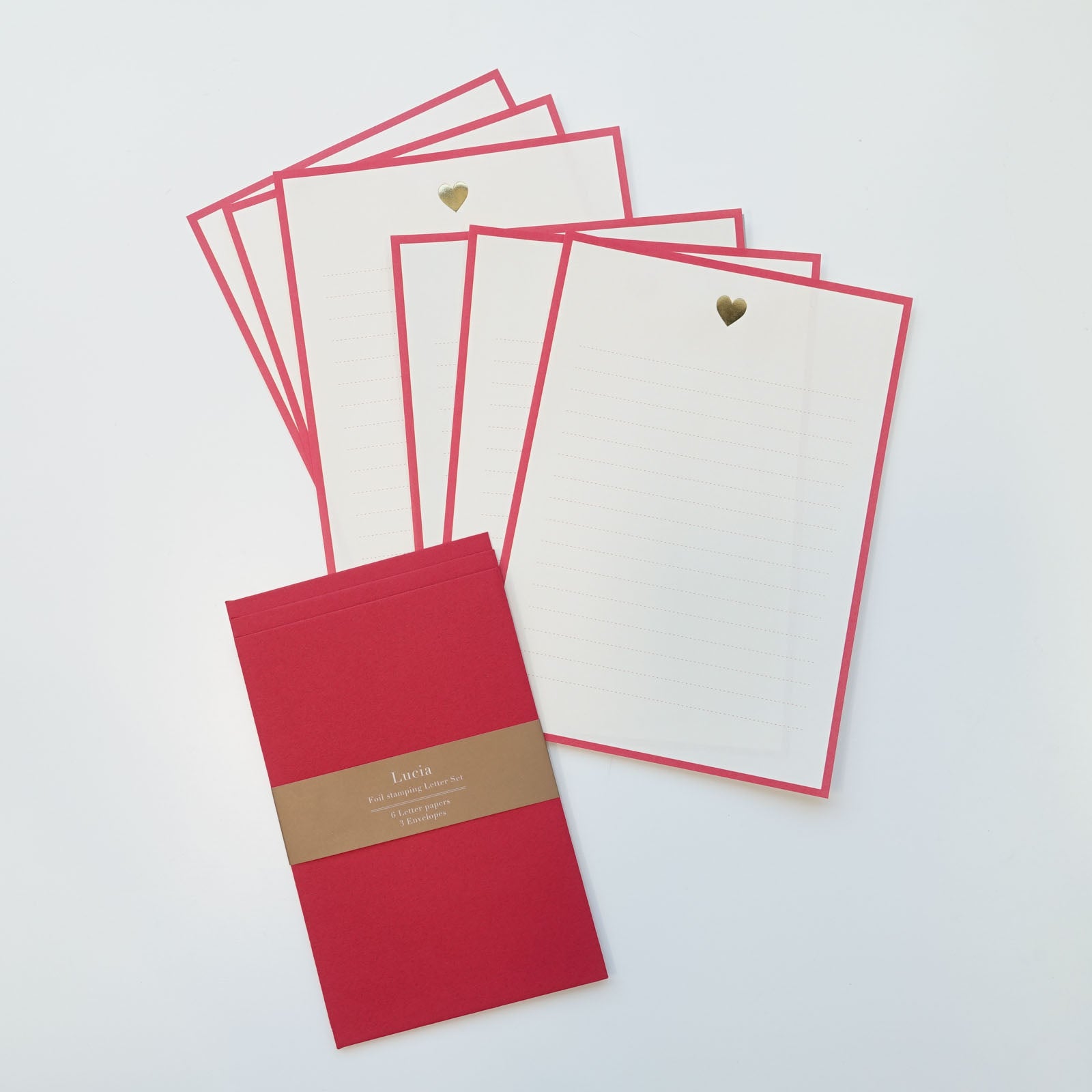 Love Heart Red Gold Foil Lucia Letter Writing Set