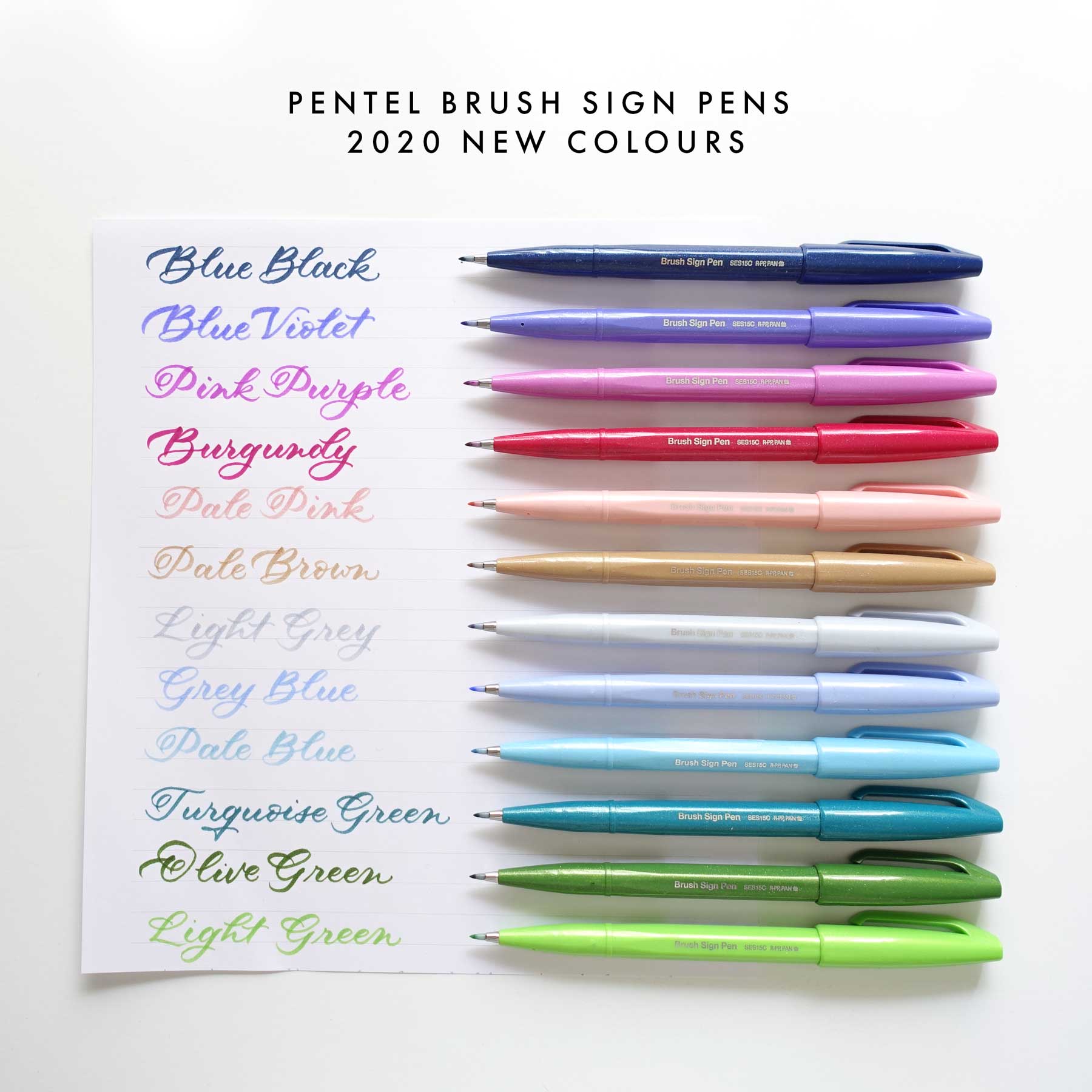  Pentel Fude Touch Brush Sign Pen - 2020 New Colors - 12 Color  Bundle